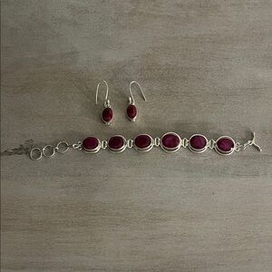 Silver and Red Gemstone Bracelet Set